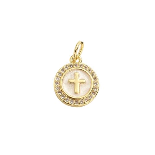Cubic Zirconia Micro Pave Brass Pendants, real gold plated, with cross pattern & DIY & micro pave cubic zirconia & enamel Approx 3.5mm 