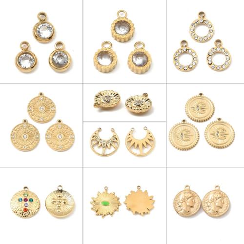 Rhinestone Stainless Steel Pendants, 304 Stainless Steel, gold color plated, DIY & with rhinestone 
