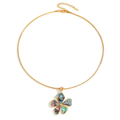 Acier inoxydable 304 parure de bijoux, avec coquille d'ormeau, fleur, Placage de couleur d'or, styles différents pour le choix & pour femme & avec strass, Vendu par PC