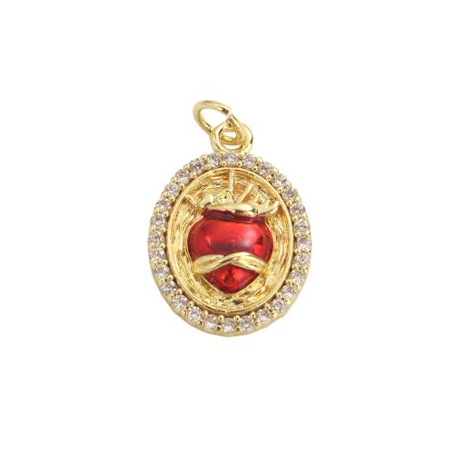Cubic Zirconia Micro Pave Brass Pendants, Flat Oval, real gold plated, DIY & micro pave cubic zirconia & enamel Approx 3.5mm 