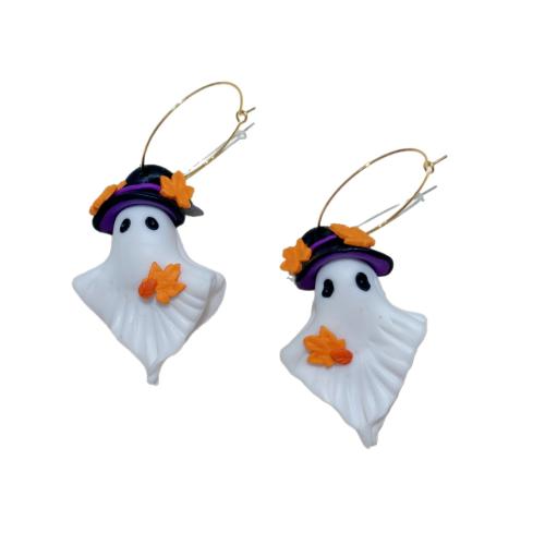 Polymer Clay Drop Earring, Ghost, handmade, Halloween Design & for woman 