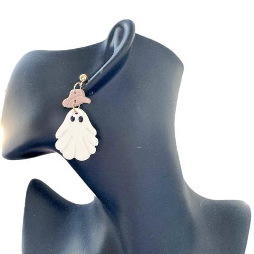 Polymer Clay Drop Earring, Ghost, handmade, cute & Halloween Jewelry Gift & for woman 