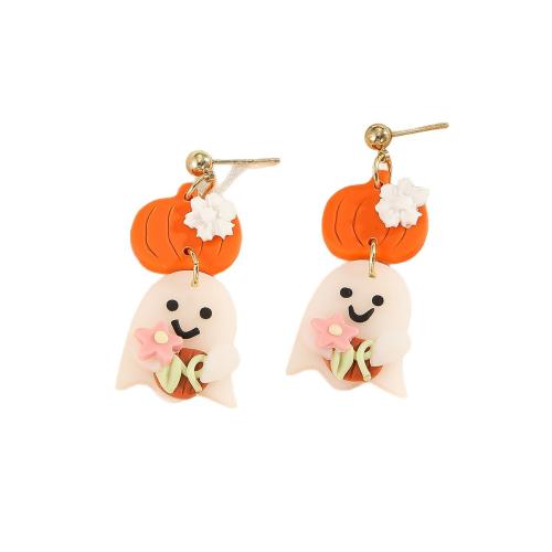 Polymer Clay Drop Earring, Ghost, handmade, Halloween Jewelry Gift & for woman 