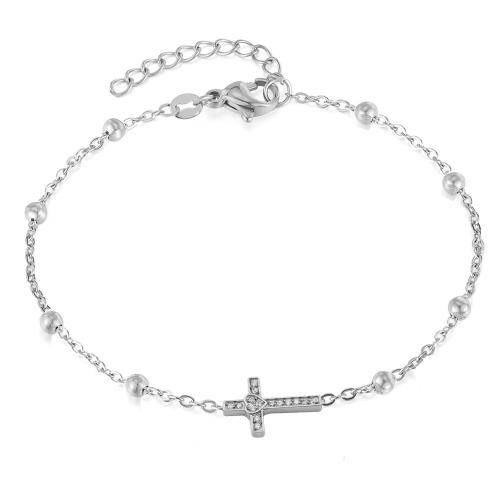 316 Stainless Steel Bracelet, with 3cm extender chain, Cross, plated & micro pave cubic zirconia & for woman Approx 16-18 cm 