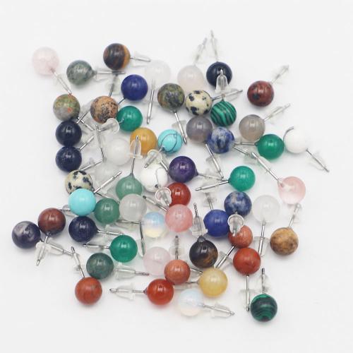 Gemstone Stud Earring, with 304 Stainless Steel, Round & Unisex 