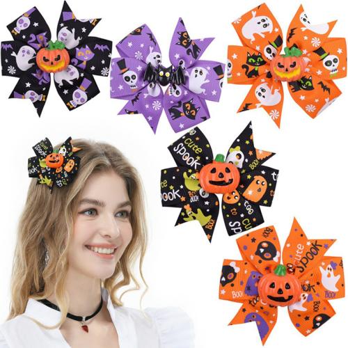 Polyester Alligator Hair Clip, with Zinc Alloy, printing, Halloween Design & enamel 