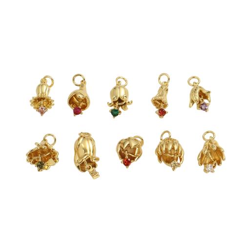 Cubic Zirconia Micro Pave Brass Pendants, Flower, real gold plated, DIY & micro pave cubic zirconia Approx 3.5mm 