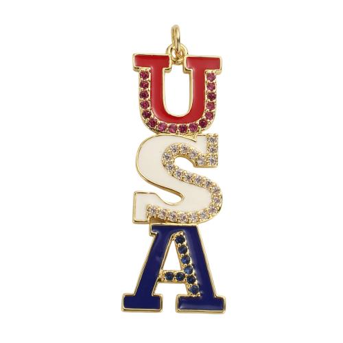 Brass Pendant, Alphabet Letter, real gold plated, DIY & enamel Approx 3.5mm 