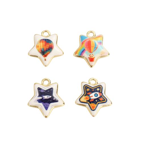 Enamel Brass Pendants, Star, real gold plated, DIY Approx 2.5mm 
