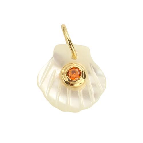 White Shell Pendants, Brass, with White Shell, real gold plated, DIY & micro pave cubic zirconia Approx 5.5mm 