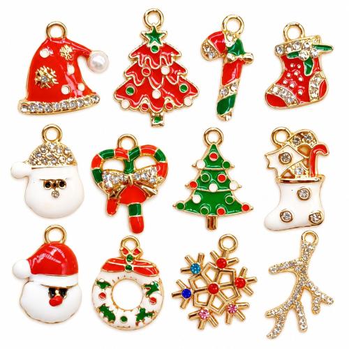 Zinc Alloy Christmas Pendants, plated, Christmas Design & DIY & enamel & with rhinestone 