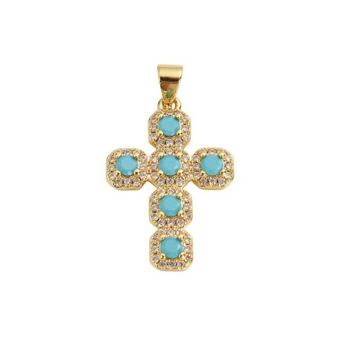 Brass, Cross, real gold plated, DIY & micro pave cubic zirconia Approx 