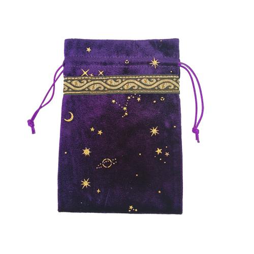 Baumwollsamt Drawstring Tasche, Rechteck, Epoxidharzklebstoff, Tragbar & Staubdicht & Golddruck, violett, 130x180mm, verkauft von PC[
