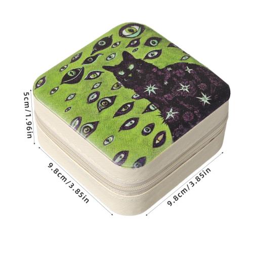 PU Leather Storage Box, with Velveteen, Square, printing, portable & dustproof [