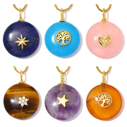 Gemstone Brass Pendants, with Gemstone, plated, DIY & micro pave cubic zirconia, 25mm 