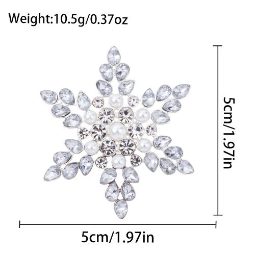 Zinc Alloy Brooch, Snowflake, plated, for woman & with rhinestone, white [