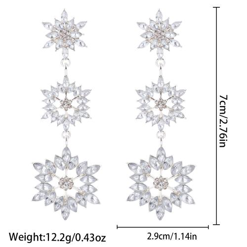 Christmas Earrings, Zinc Alloy, Snowflake, plated, Christmas Design & for woman & with rhinestone, silver color 