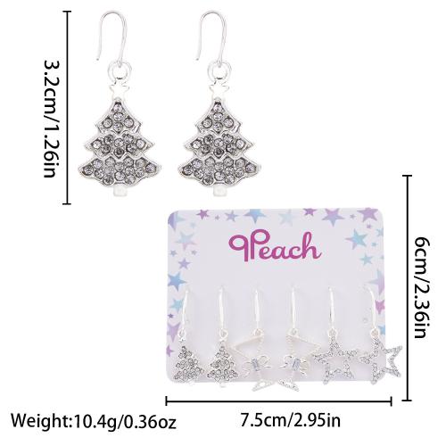Zinc Alloy Drop Earring, plated, Christmas Design & for woman & with rhinestone, silver color 
