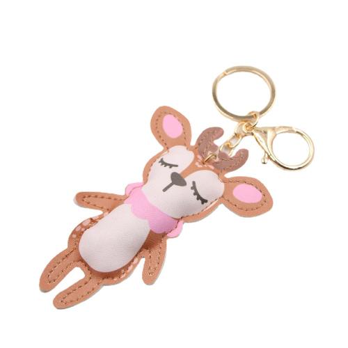 PU Leather Key Clasp, with Zinc Alloy, Christmas Reindeer, printing, portable & for woman, 110mm 