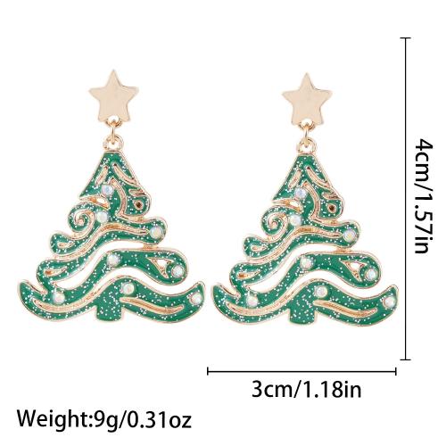 Zinc Alloy Drop Earring, Christmas Tree, gold color plated, for woman & enamel 