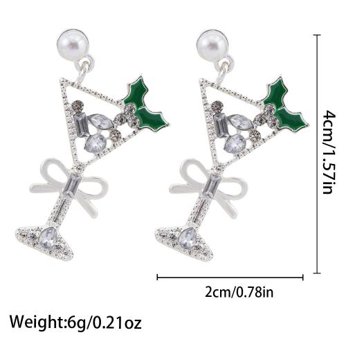 Zinc Alloy Drop Earring, with Plastic Pearl, Cup, gold color plated, for woman & enamel & with rhinestone 
