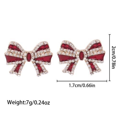 Zinc Alloy Stud Earring, Bowknot, plated, Christmas Design & for woman & enamel & with rhinestone 