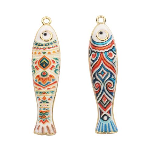 Enamel Brass Pendants, Fish, real gold plated, DIY Approx 1.5mm 