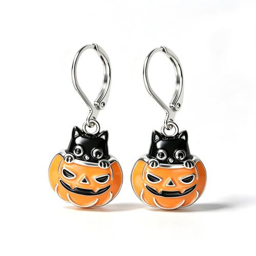 Brass Lever Back Earring, Pumpkin, plated, Halloween Design & for woman & enamel 