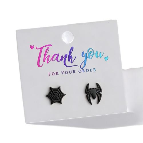 304 Stainless Steel Asymmetric Stud Earrings, Spider, plated, Halloween Design & for woman 