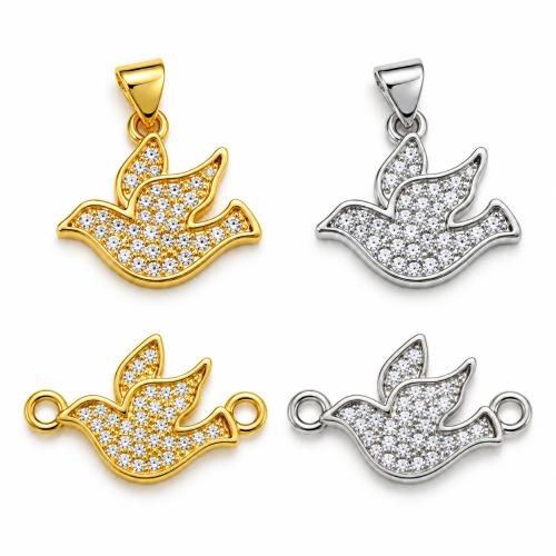 Cubic Zirconia Micro Pave Brass Pendants, Bird, plated, DIY & micro pave cubic zirconia 