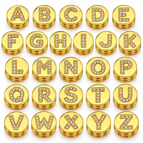 Letter Brass Pendants, Flat Round, real gold plated, DIY & micro pave cubic zirconia 