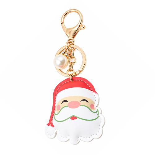 PU Leather Key Clasp, with Zinc Alloy, Santa Claus, printing, portable & Christmas Design & for woman 