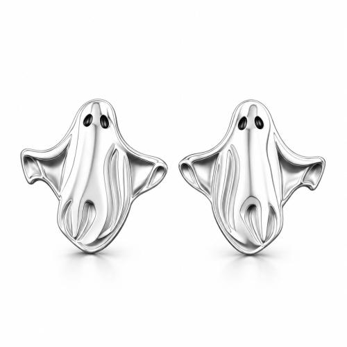 Brass Stud Earring, Ghost, platinum plated, Halloween Design & for woman 