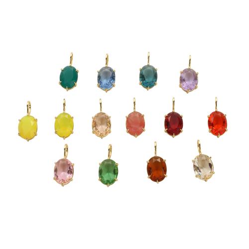 Cubic Zirconia Brass Pendants, Oval, real gold plated, DIY & with cubic zirconia Approx 