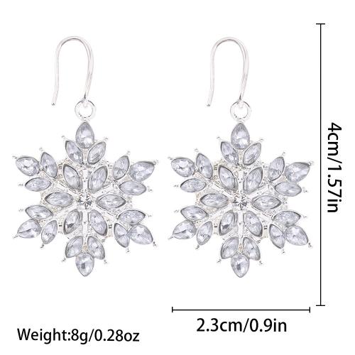 Zinc Alloy Drop Earring, Snowflake, plated, Christmas Design & for woman & with rhinestone, white 
