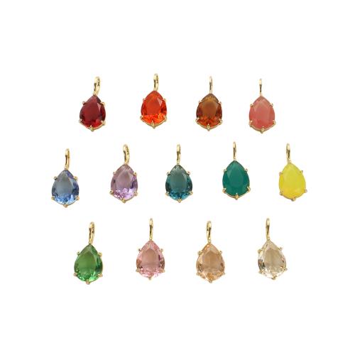 Cubic Zirconia Brass Pendants, Teardrop, real gold plated, DIY & with cubic zirconia & faceted Approx 