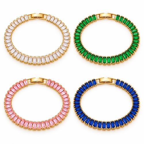 Brass Bracelet, real gold plated, micro pave cubic zirconia & for woman Approx 18 cm [