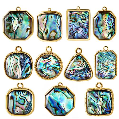 Abalone Shell Pendants, 304 Stainless Steel, with Abalone Shell, plated, DIY 