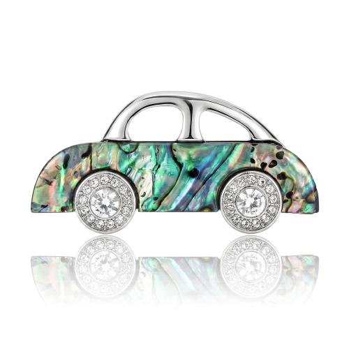 Zinc Alloy Brooch, with Abalone Shell, Car, platinum color plated, for woman & with rhinestone 
