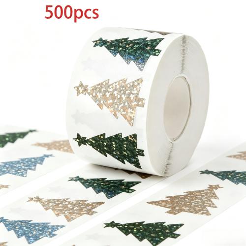 Paper Christmas Stickers, Christmas Tree, Laser & waterproof, multi-colored 