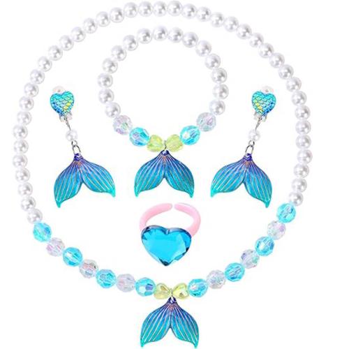 Plastic Jewelry Set, handmade, for children necklace length 45cm, bracelet length 15cm 