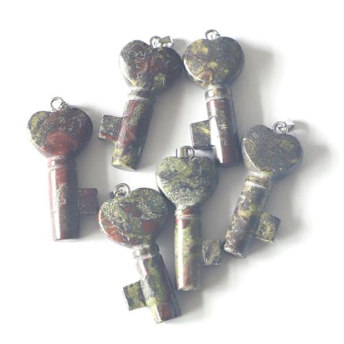 Gemstone Jewelry Pendants, Dragon Blood stone, Key, random style & DIY, multi-colored 