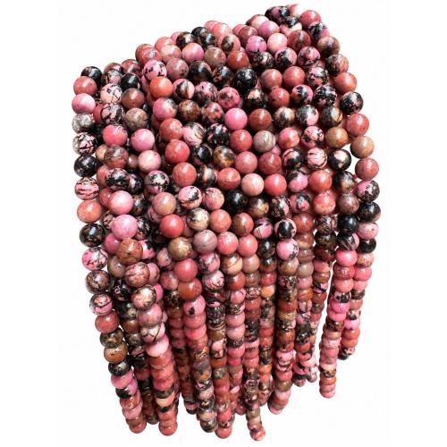 Бусины из родонита , Черные полосы Rhodochrosite Stone, Круглая, DIY & разный размер для выбора, продается Strand