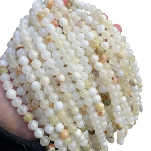 Бусины из одного камня, Легкий Mottle Green Jade, Круглая, DIY & разный размер для выбора, белый, продается Strand
