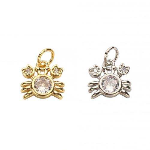 Cubic Zirconia Micro Pave Brass Pendants, Crab, plated, DIY & micro pave cubic zirconia Approx 3.5mm 