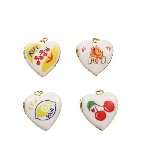 Brass Locket Pendants, Heart, real gold plated, DIY & enamel Approx 3.5mm 
