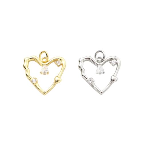 Cubic Zirconia Micro Pave Brass Pendants, Heart, plated, DIY & micro pave cubic zirconia & hollow 