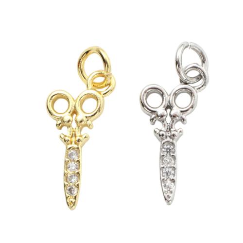 Cubic Zirconia Micro Pave Brass Pendants, Scissors, plated, DIY & micro pave cubic zirconia 