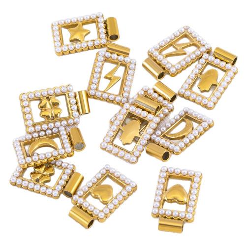 Edelstahl Anhänger, 304 Edelstahl, mit Kunststoff Perlen, goldfarben plattiert, DIY & verschiedene Stile für Wahl & hohl, 10x16mm, verkauft von PC