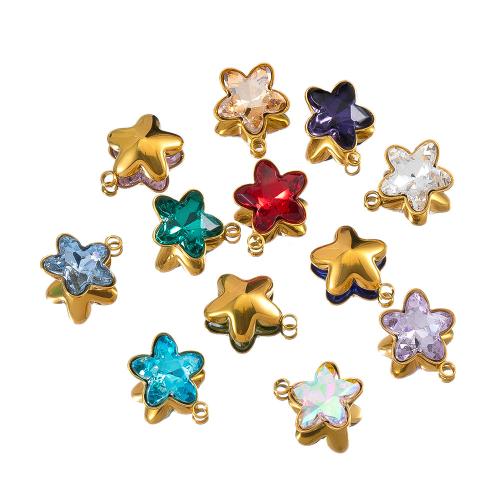 Strass Edelstahl Anhänger, 304 Edelstahl, Stern, goldfarben plattiert, DIY & mit Strass, keine, 13mm, Bohrung:ca. 1.5mm, 5PCs/Tasche, verkauft von Tasche